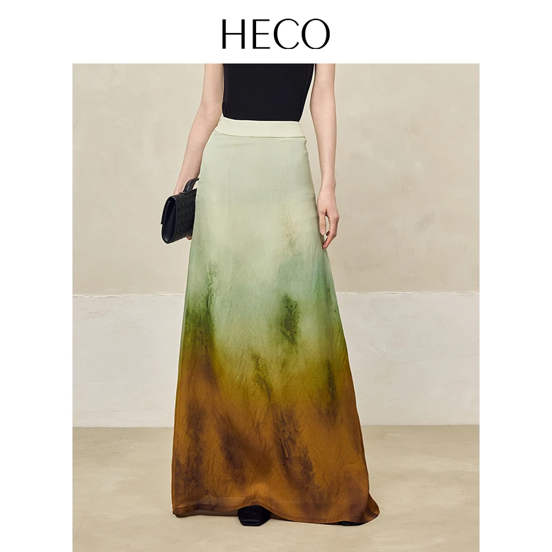 清-HECO【画染罗裙】新中式国风夏季新款晕染雪纺垂感显瘦半身长裙