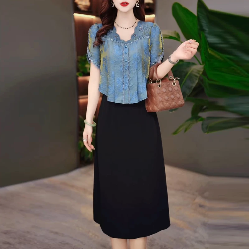 高档轻奢气质优雅礼服裙2025年夏季新款假俩件时尚修身显瘦连衣裙