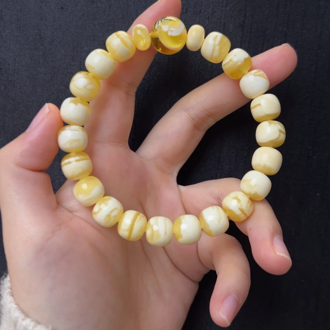 琥珀未镶嵌裸石俄料金瓷白同料手串10mm