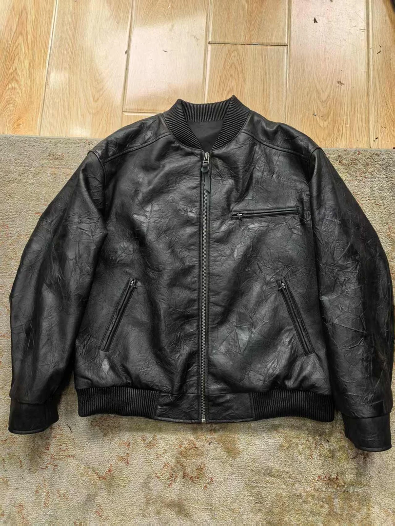 尾单福利头层牛皮男士复古港风皮衣宽松休闲阔版皮夹克