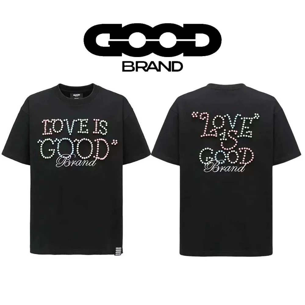 GOODBRAND 马卡龙限定彩色珍珠钉珠标语时尚高级感短袖T恤男女款