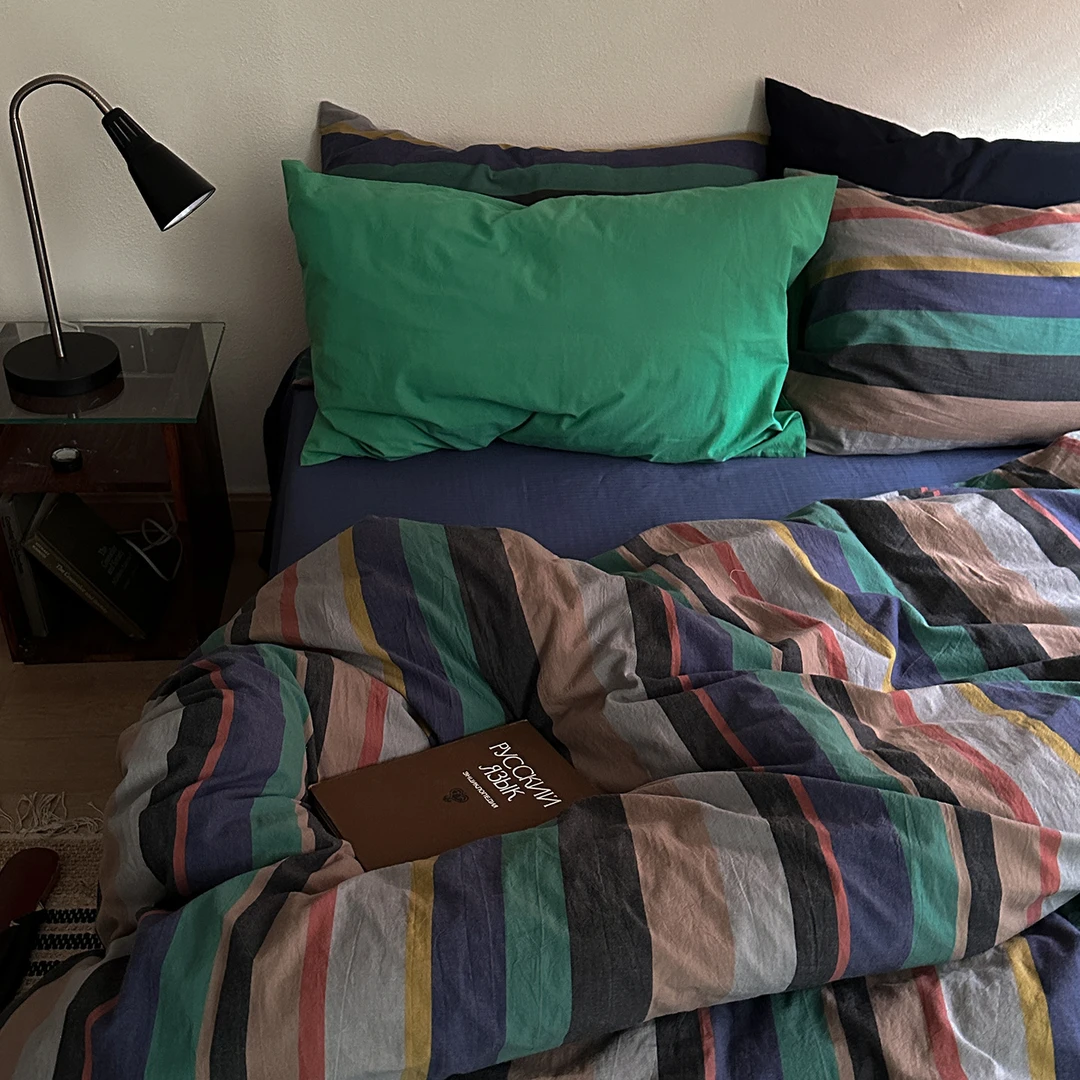 【四件套-非单品】ins风中古纯棉色织条纹混搭床单被套床上用品被罩