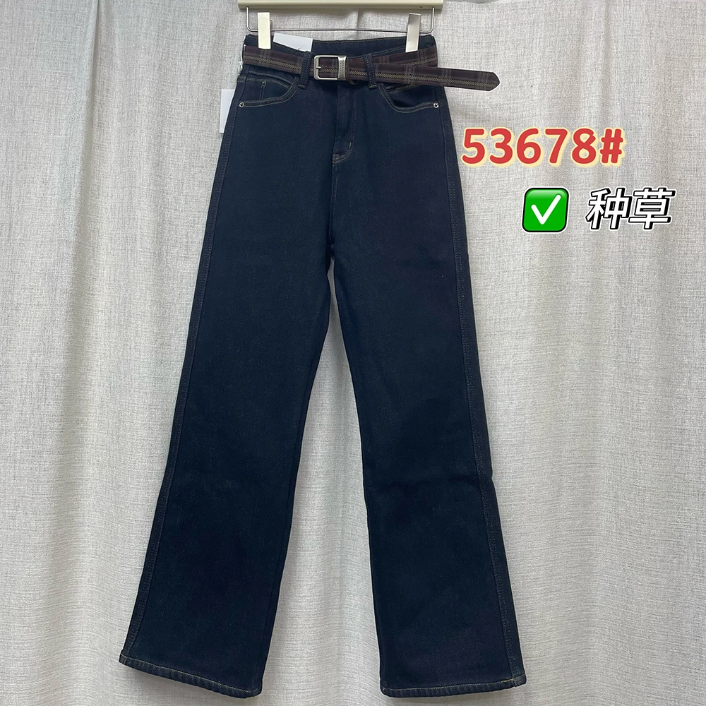 53678#OKD冬季【加绒】显瘦百搭弹力【窄版阔腿裤】直筒牛仔长裤女