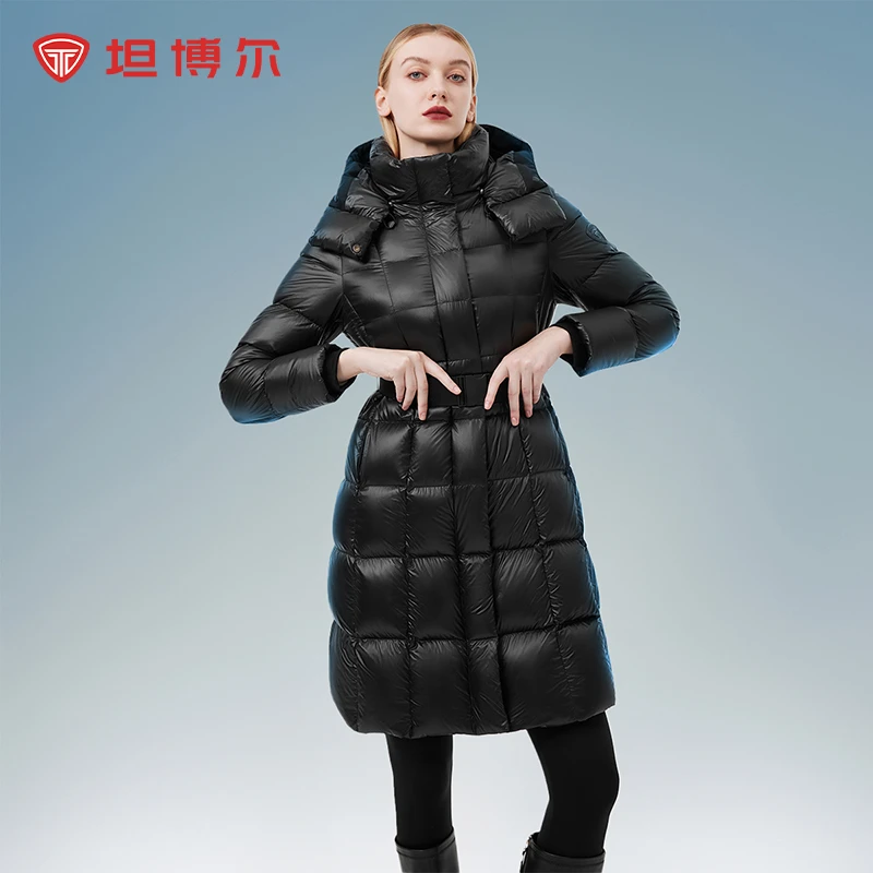 坦博尔90鹅绒羽绒服女中长款加厚2024款冬季保暖外套TB550790Z