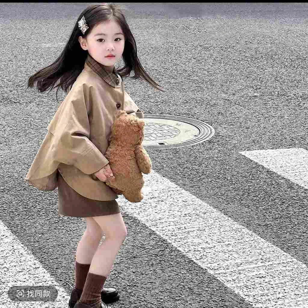 2025秋冬新款亲子同款女童上学套装时尚短款假两件式单排扣潮流风