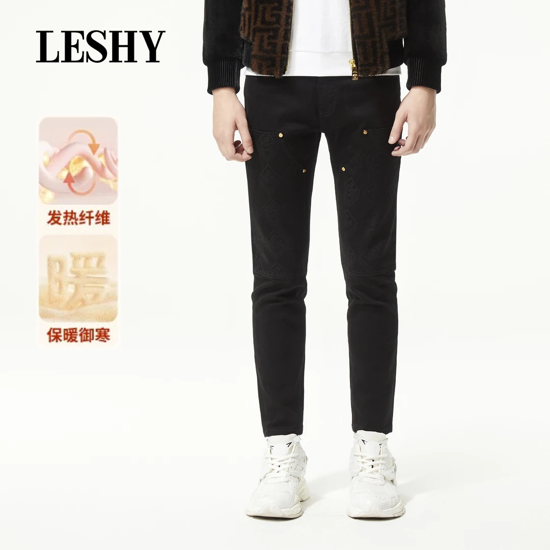 【超值优惠】乐士男装秋冬深黑水洗修身牛仔长裤66243S2012