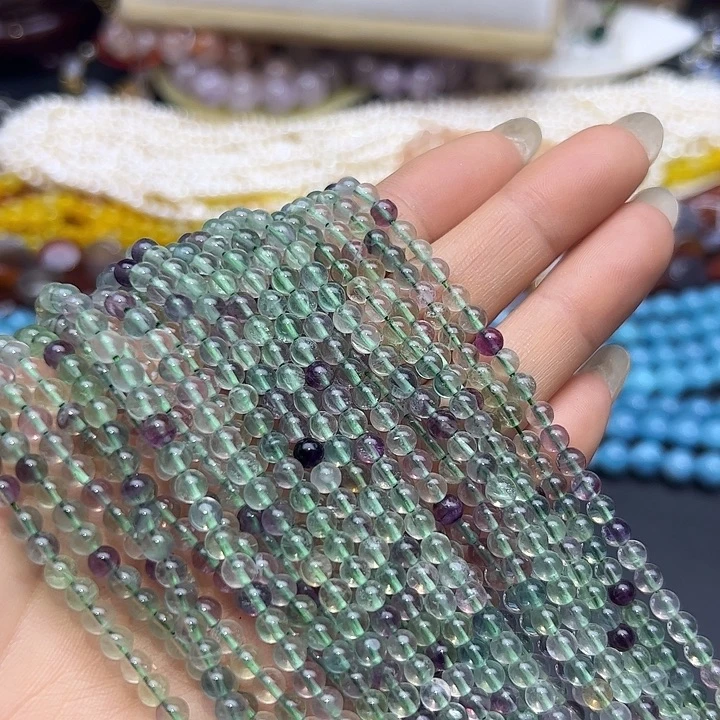 玛瑙/玉髓未镶嵌珠宝半成品T480  4.5m天然浄体萤石圆珠一条