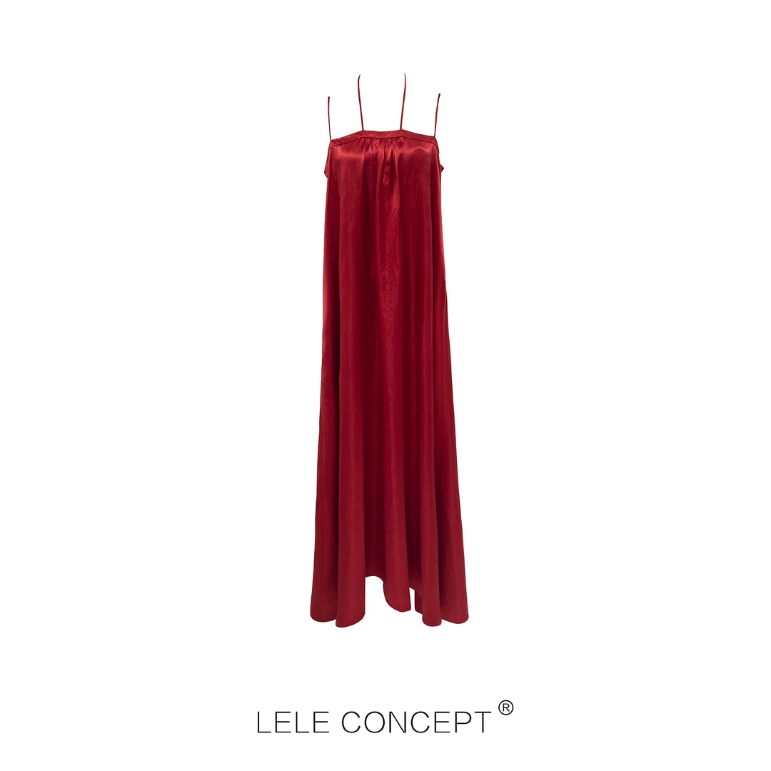 LELE CONCEPT |「夭夭」 赫本风吊带褶皱感长连衣裙Q0241
