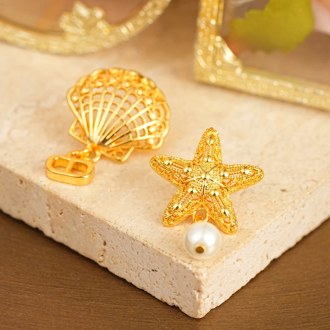 铜合金耳饰 【1135】LeLe 耳钉 海底世界贝壳海星气质百搭