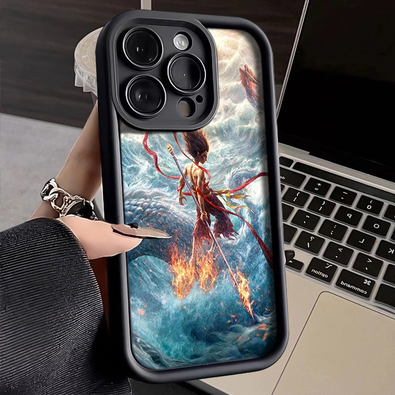 哪吒闹海适用iphone16苹果手机壳15promax金刚砂14软13全包1211