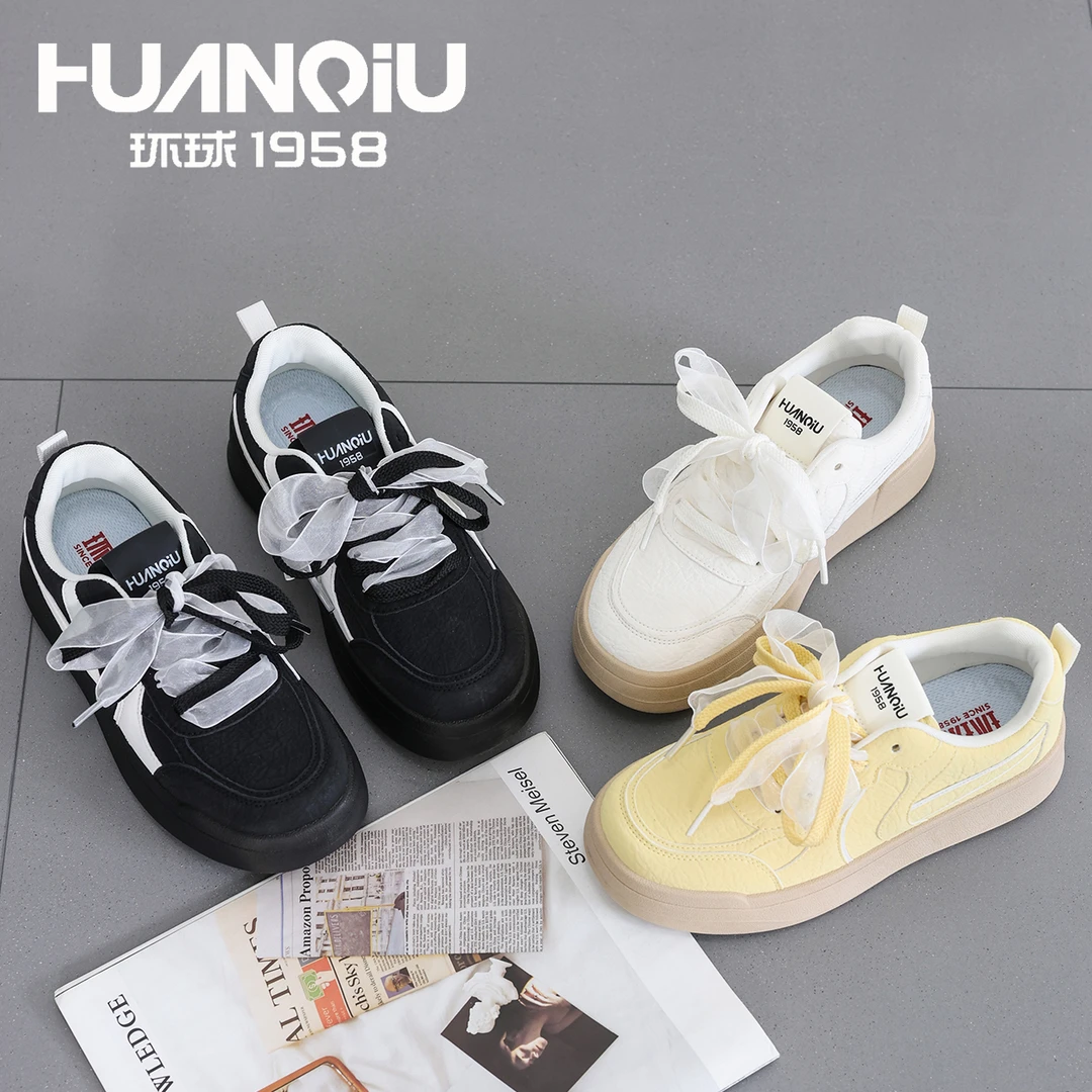 环球2025皮面时尚百搭休闲鞋春秋新款厚底板鞋潮流舒适通勤女鞋