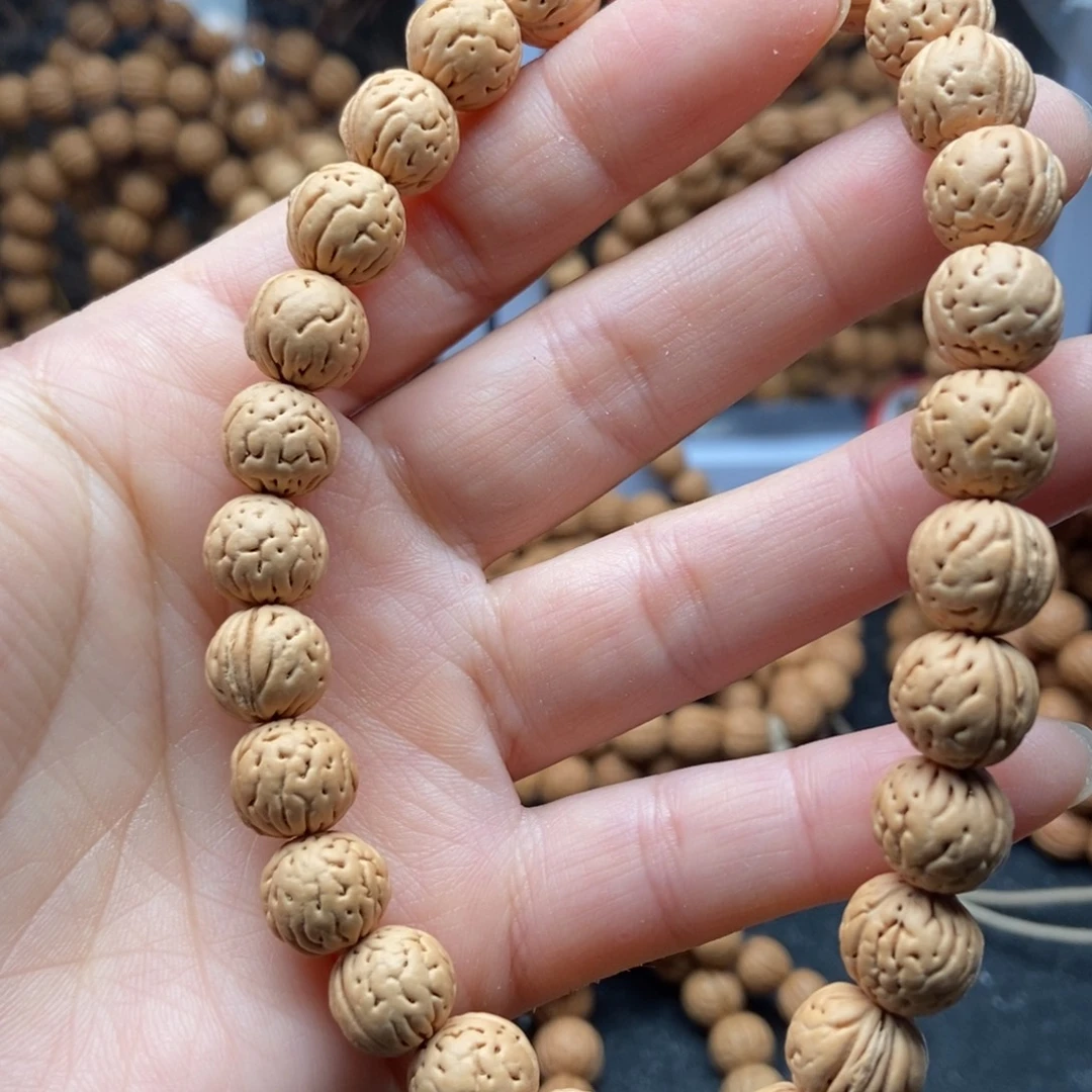 桃核手串野生水波纹奶油核11尺寸原皮原色全品无修
