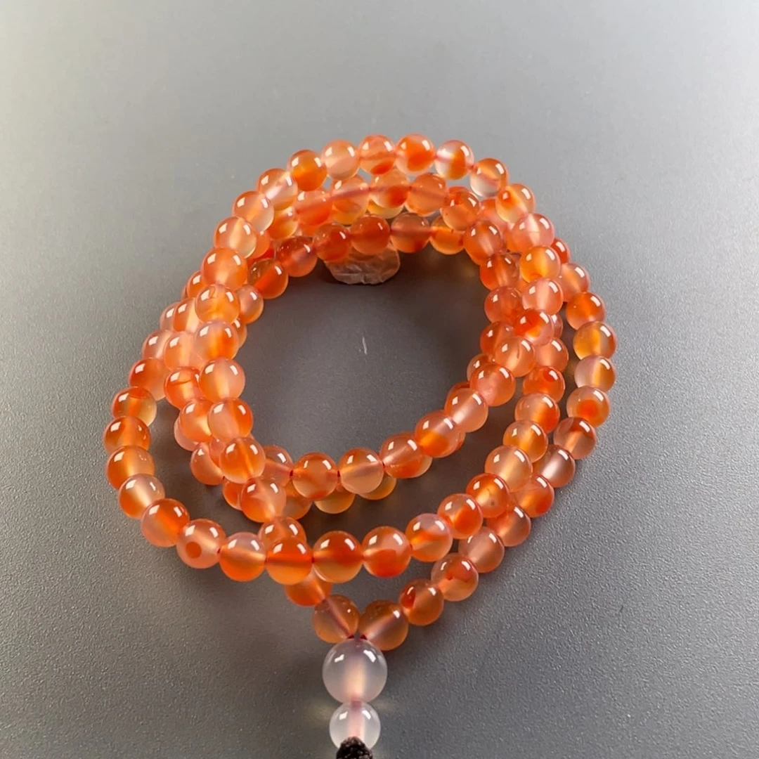 南红玛瑙天然原矿杨柳冰飘多圈卡6银S925镶嵌