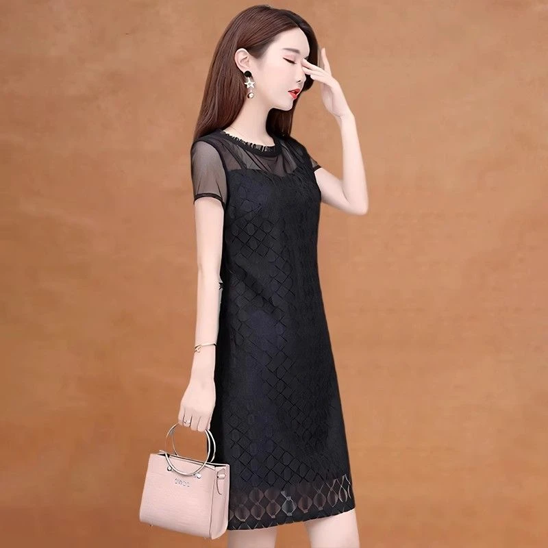 纱料连衣裙女夏小个子气质遮肚子显瘦减龄高端精致品牌洋气a字裙