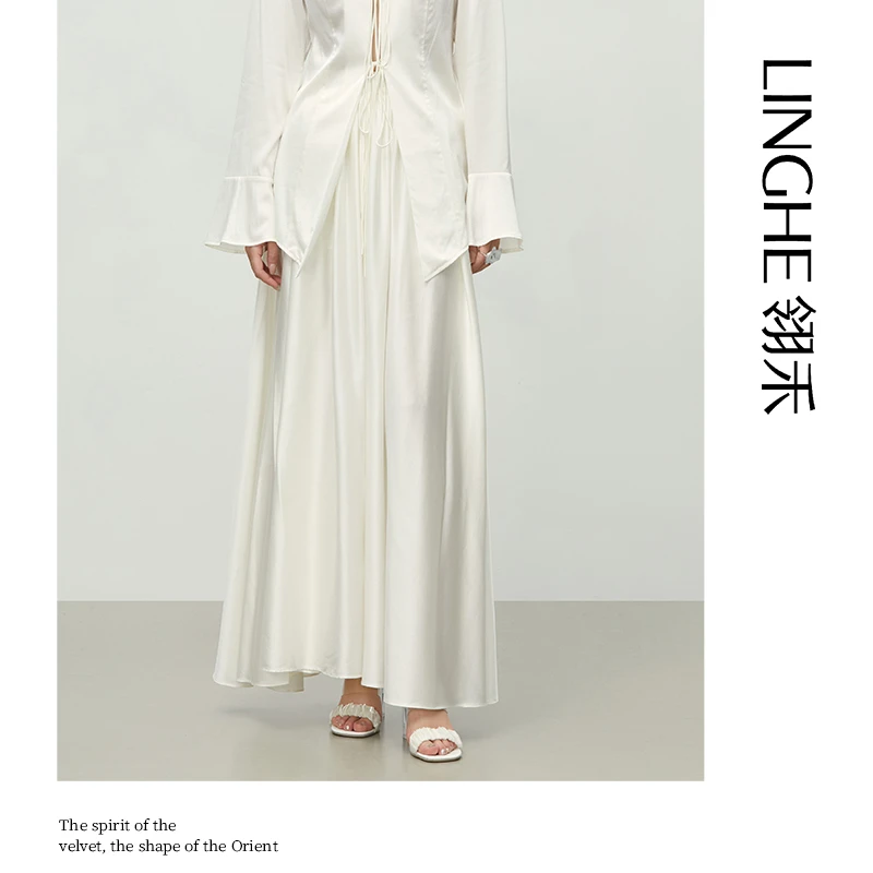 翎禾LINGHE-「念彩云」真丝大摆半裙高腰气质