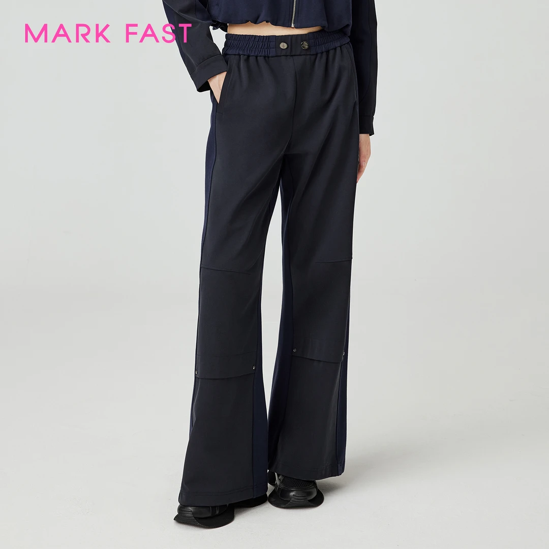 MARKFAST2025秋季新品百搭休闲海军蓝撞色工装风长裤M1FGW51330