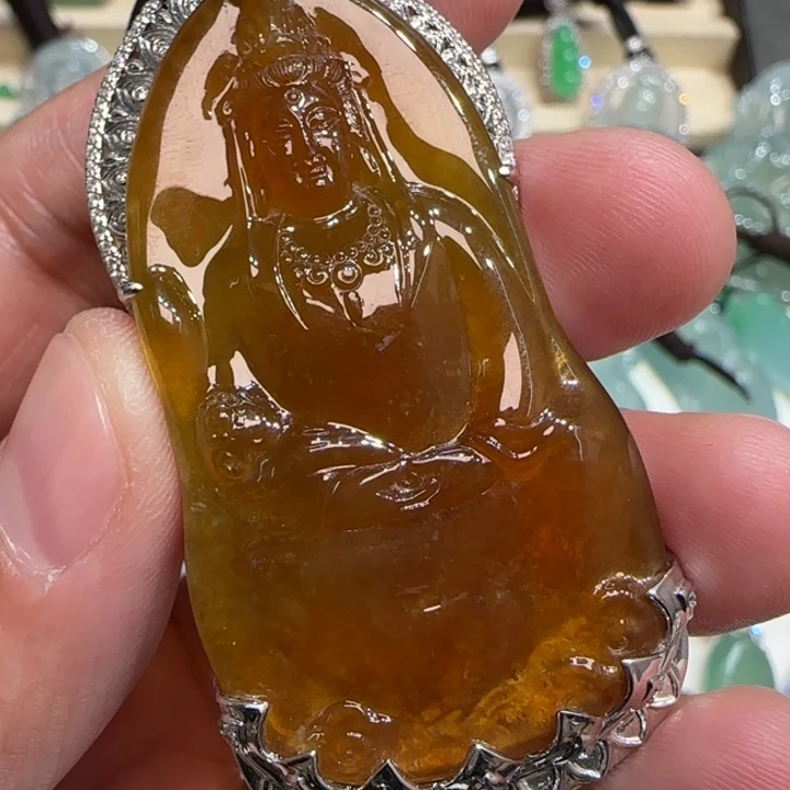 躲***旭定制翡翠18K金镶嵌天然缅甸翡翠a货