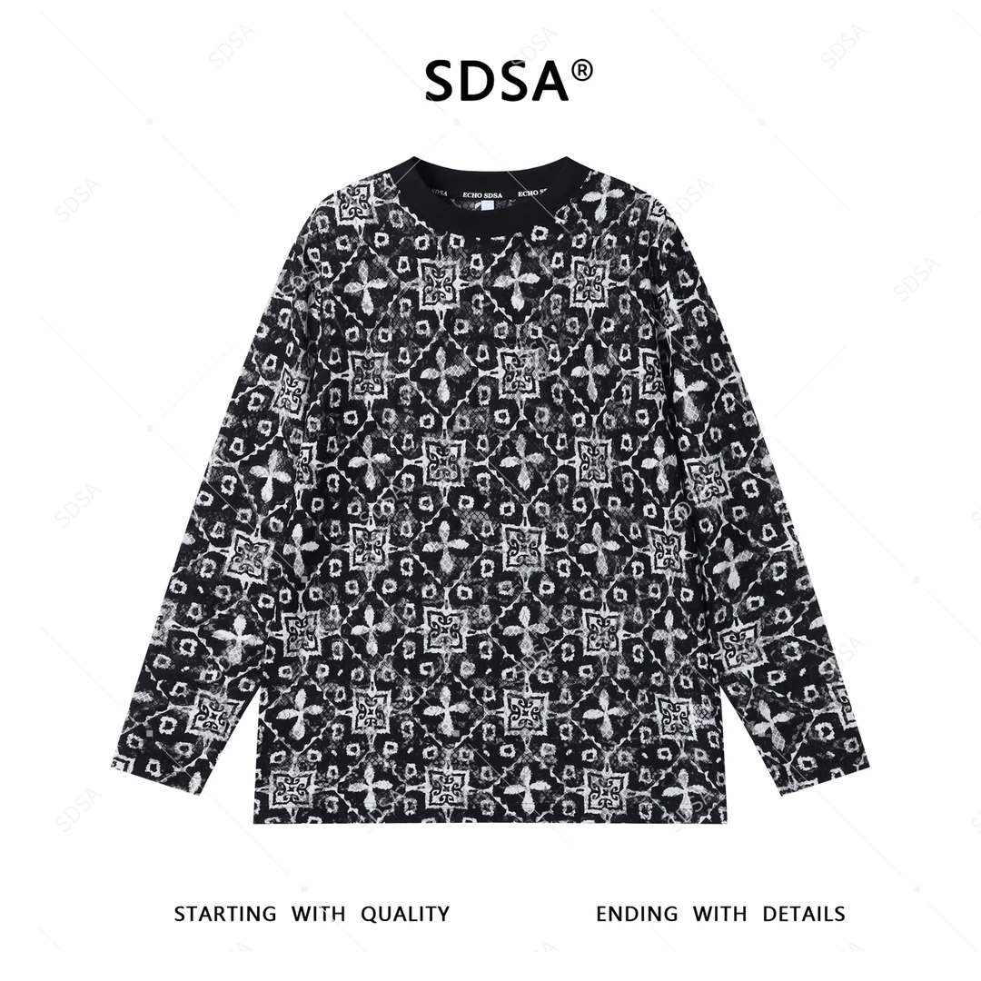SDSA秋冬新款男士痞帅潮牌袖街头风长袖圆领T提花设计师百搭上衣