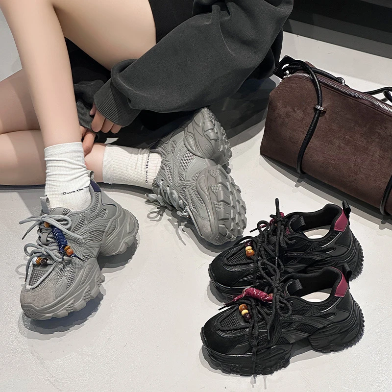 原宿风几何双绑带ins潮松糕厚底老爹鞋S856