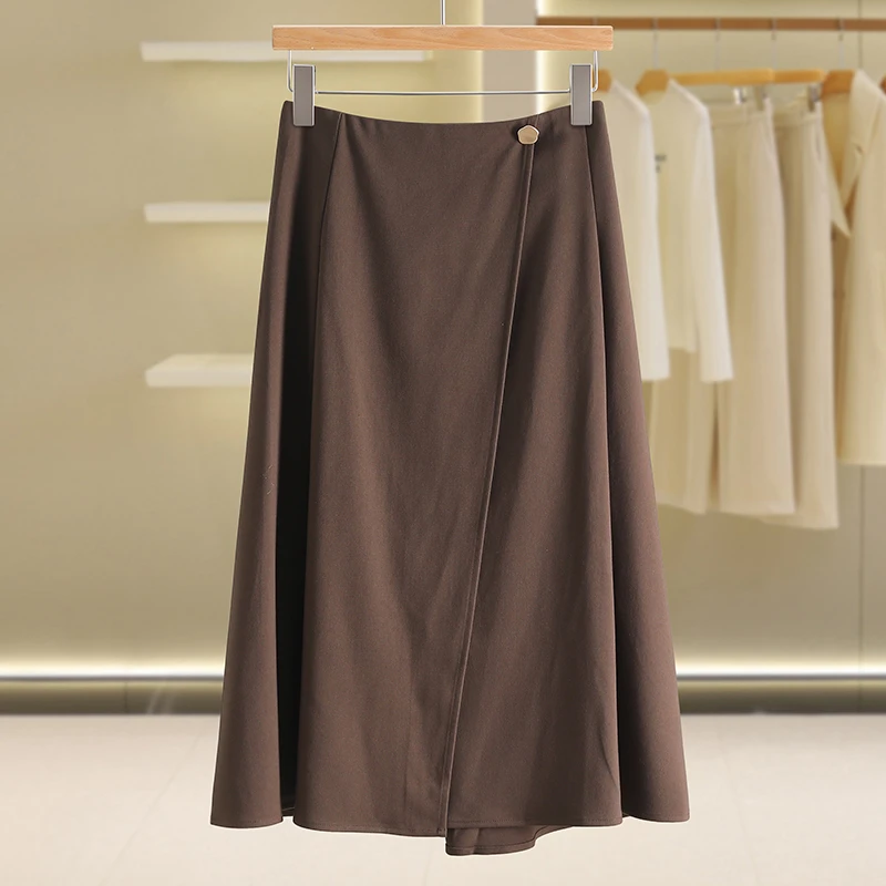 【伍莎-自营】韩版气质显瘦开叉百搭半身裙#QMN48E002