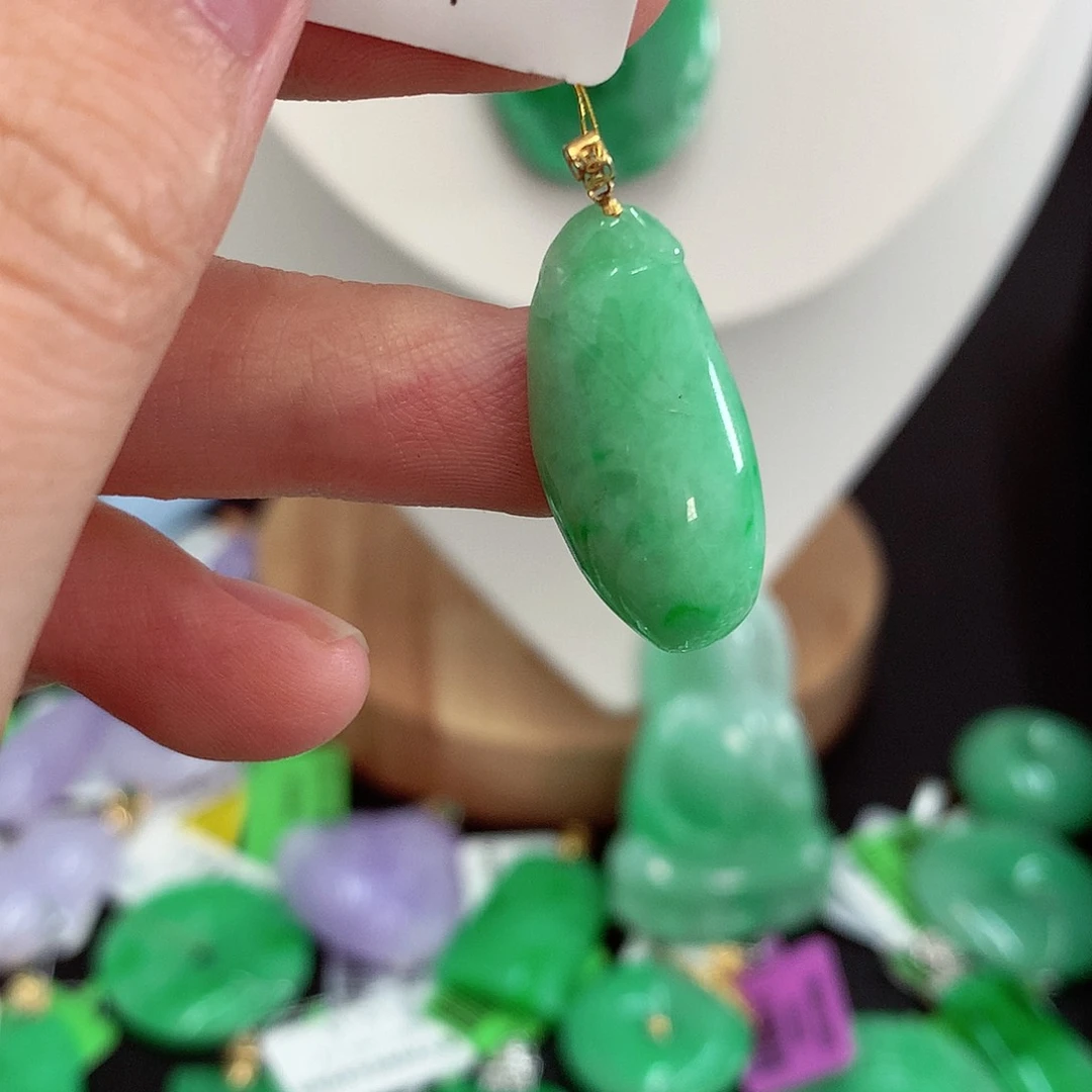 翡翠18K金镶嵌吊坠(不含链)