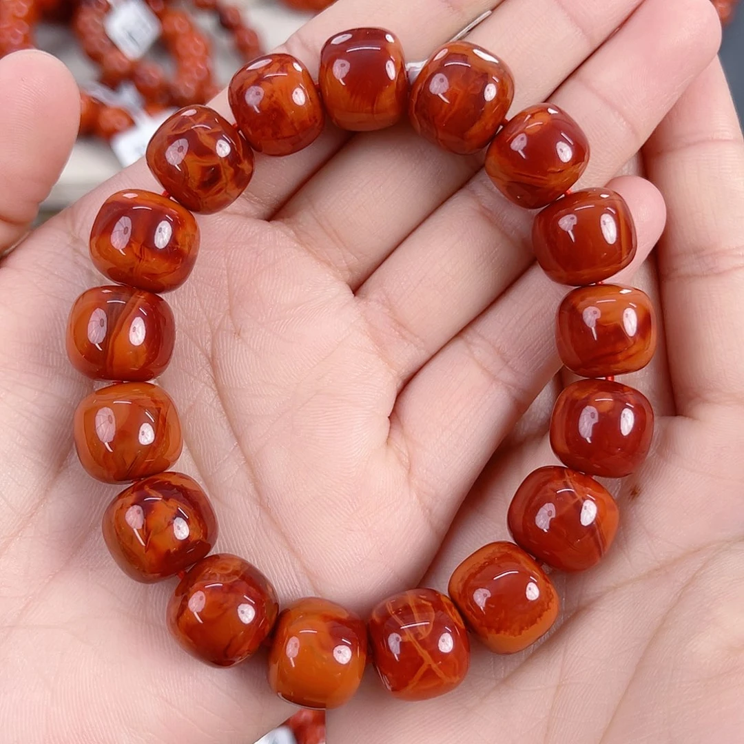 南红玛瑙未镶嵌瓦西典藏级锦红双色火焰老型单圈13mm