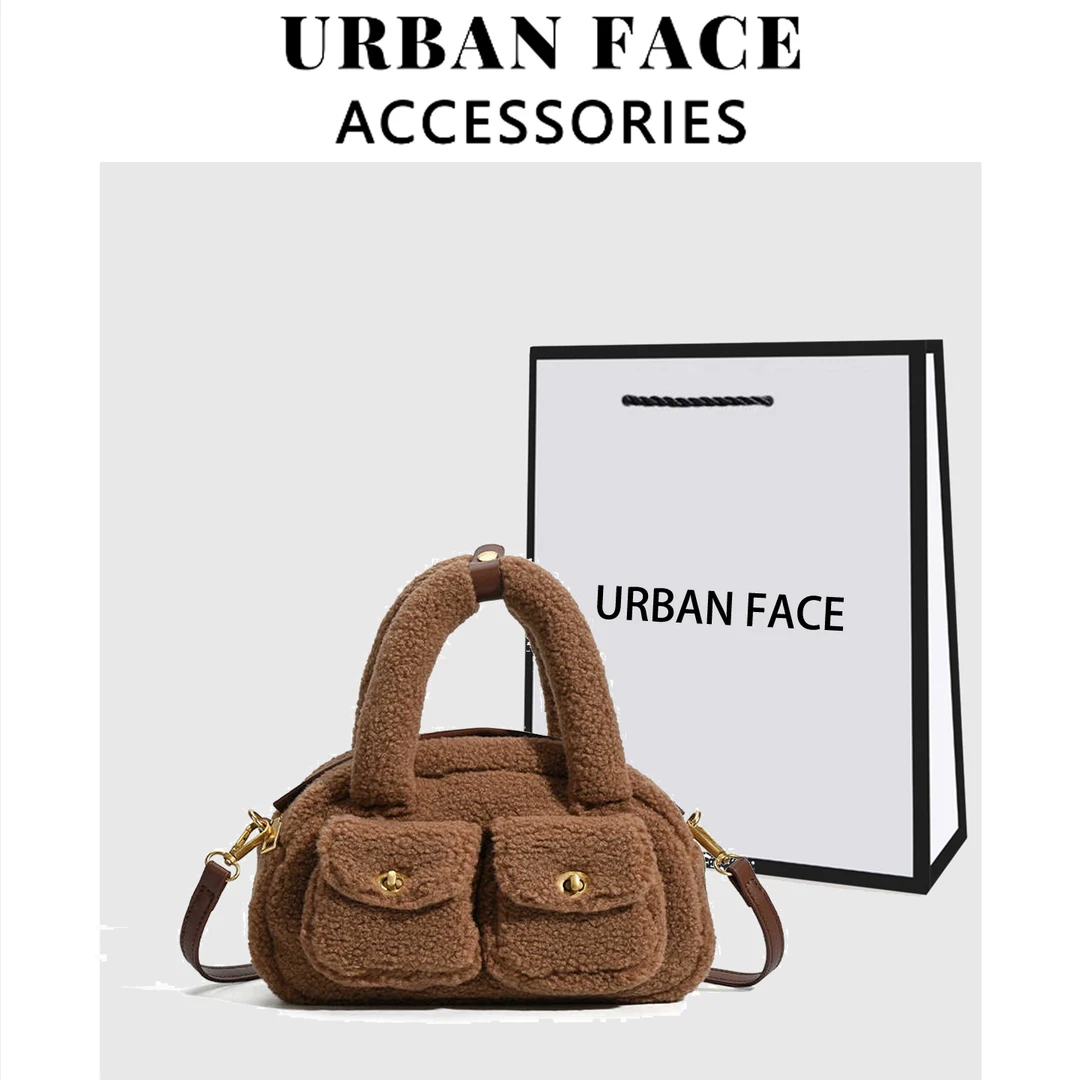 【赵露思同款】URBAN FACE秋冬复古毛绒波士顿手提包包女百搭斜挎包