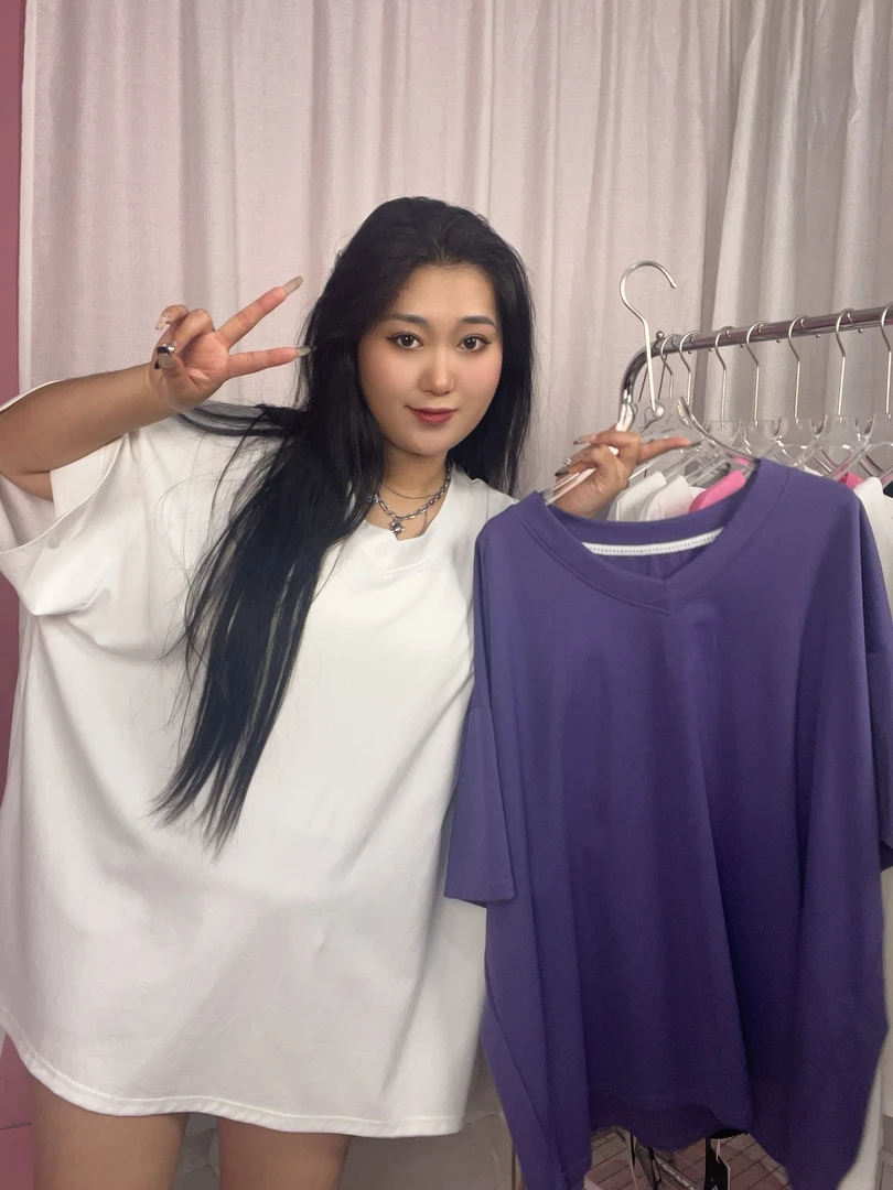 【净版v领】120-200斤大版T恤宽松遮肚遮臀显瘦加宽加大短袖1030