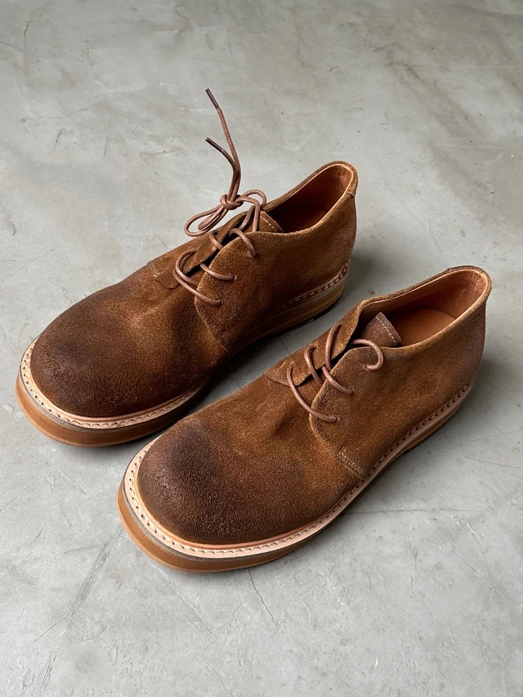 新款复古翻毛皮真皮日系厚底中帮棕色工装鞋头层牛皮手工擦色男鞋