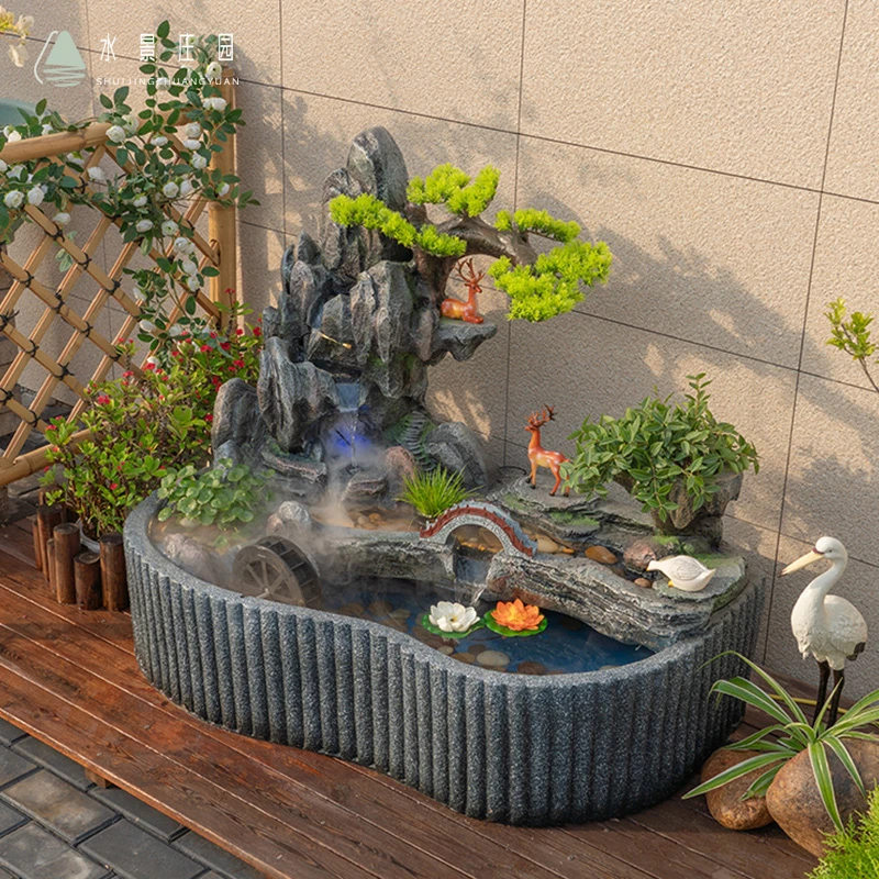 水景庄园阳台假山水景摆件循环水花园流水景观布置庭院养鱼池造景
