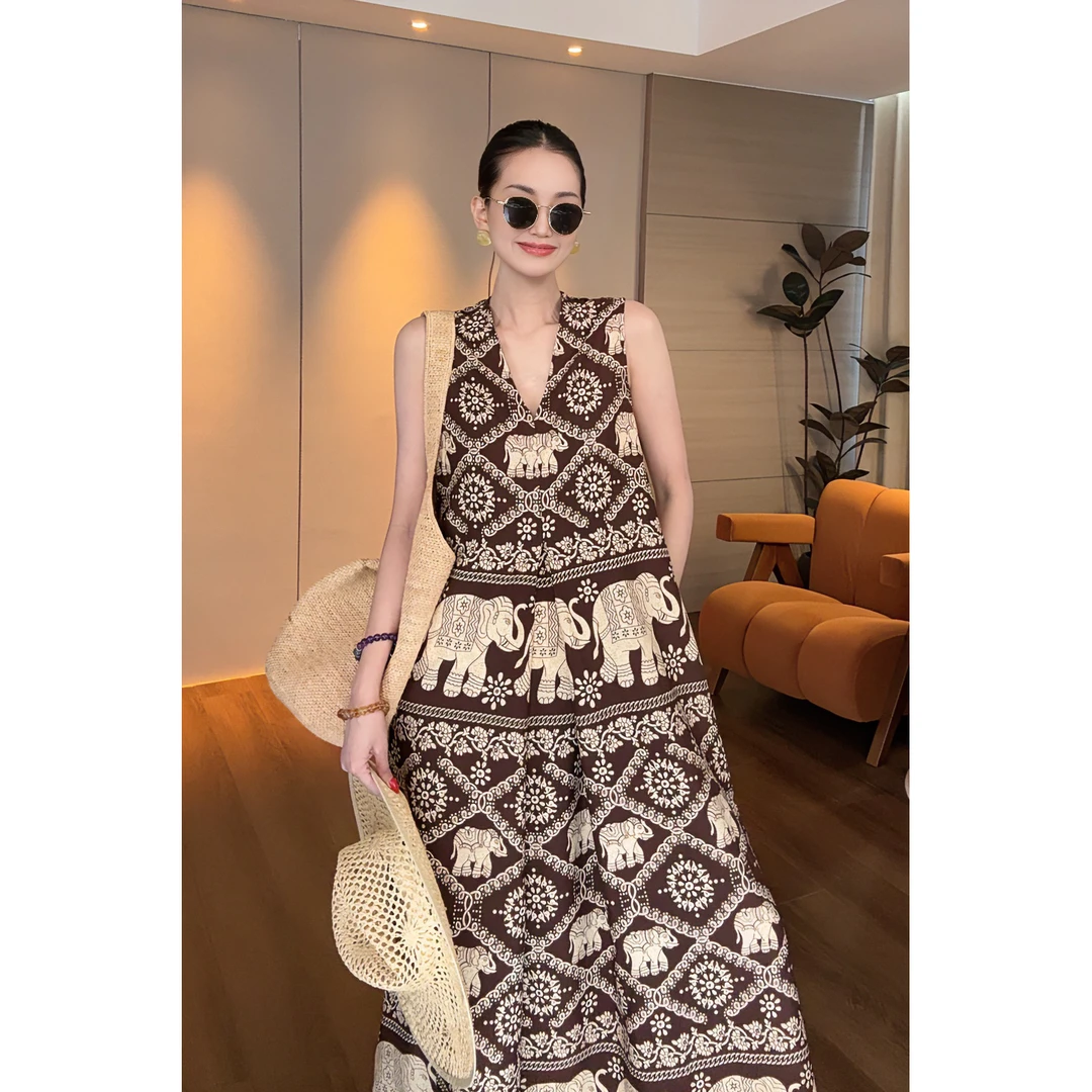 紫紫  大象小象裙   夏季新款气质中古度假显瘦连衣裙ZD05LZHJ973