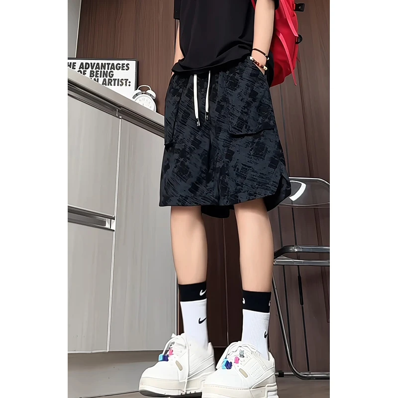 新款夏季男士宽松美式工装休闲短裤男五分裤潮流运动沙滩中裤子