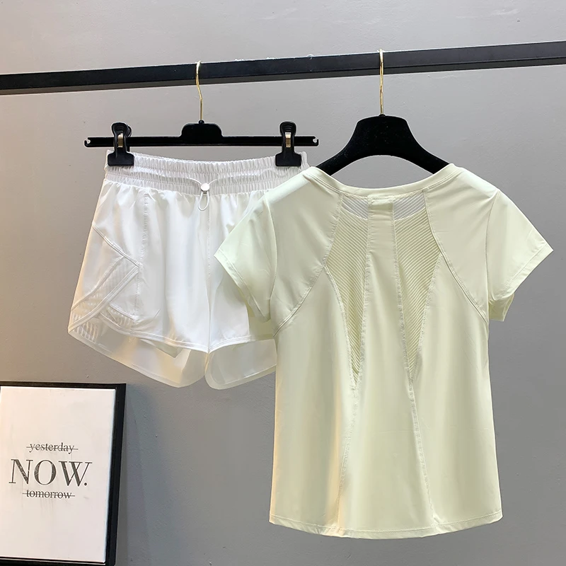 运动套装女夏天速干透气健身跑步羽毛球服晨跑遮肉显瘦跳绳瑜伽服