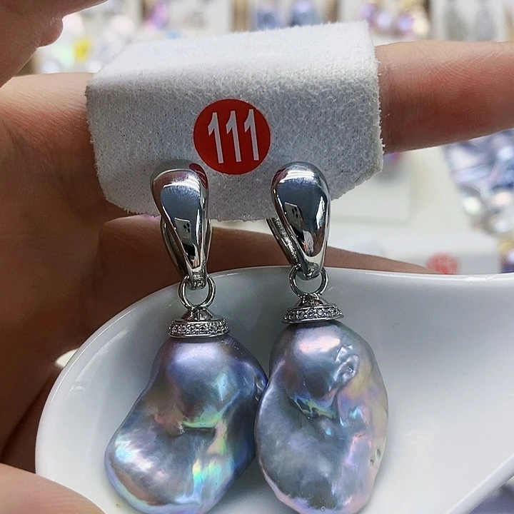 银S925镶嵌耳饰淡水珍珠
