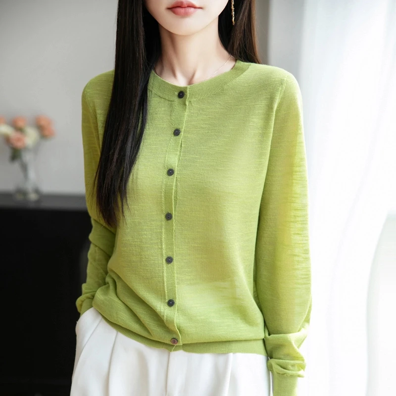 亮色开衫精纺衣针织空调衫轻奢装轻奢短款女上衣夏季慵懒风上衣