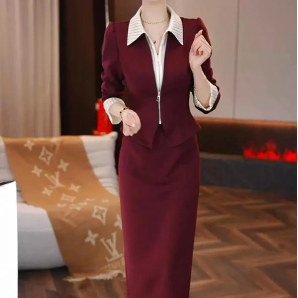 轻熟风品质春款翻领假三件气质显瘦遮肉中长连衣裙07款