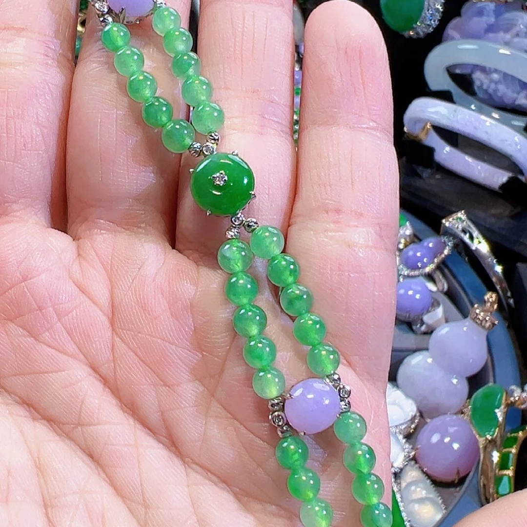 翡翠手链18K金镶嵌签收后24小时鉴赏期