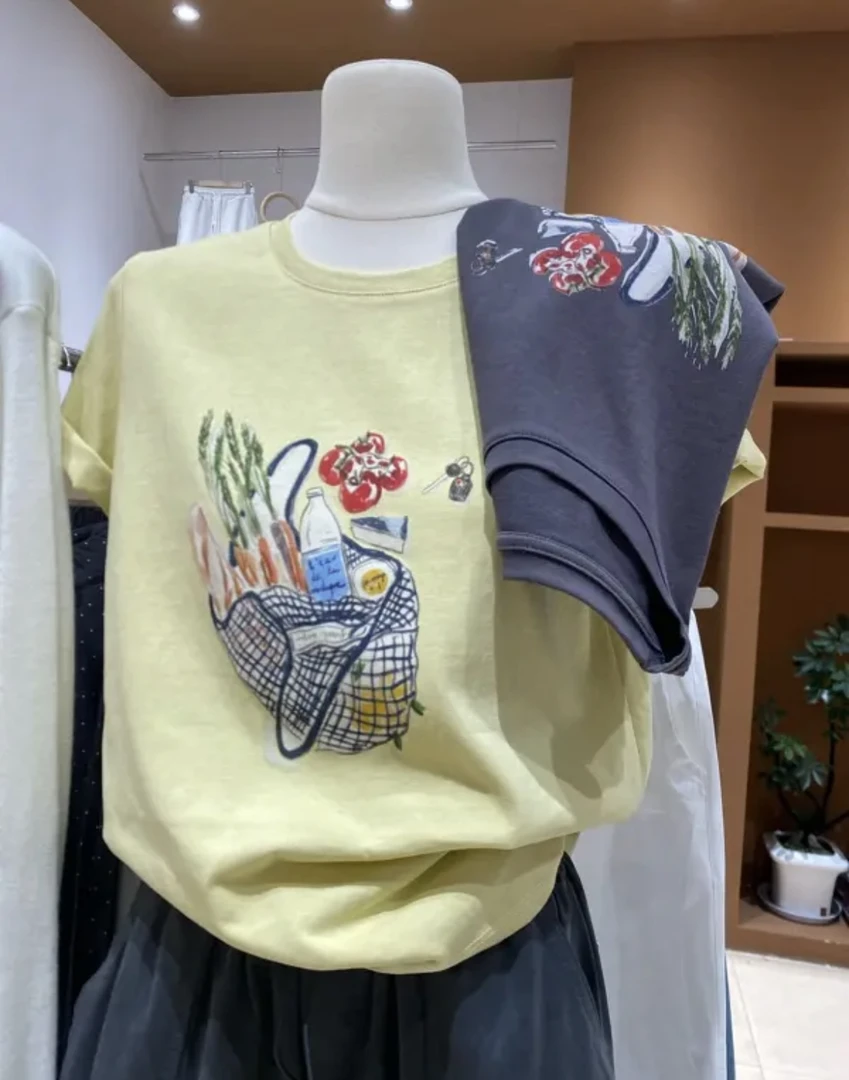 chic风卡通动漫慵懒风短袖T恤套装长袖套头春夏季秋季宽松