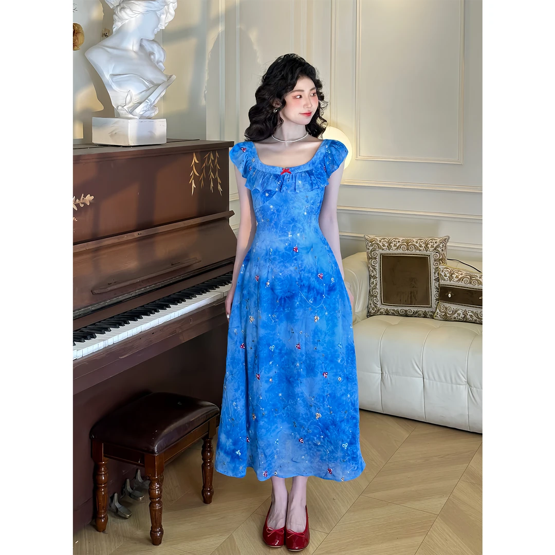 肖夫人【泰晤士河畔】初春法式复古甜美夏海边仙女收腰连衣裙-SS299