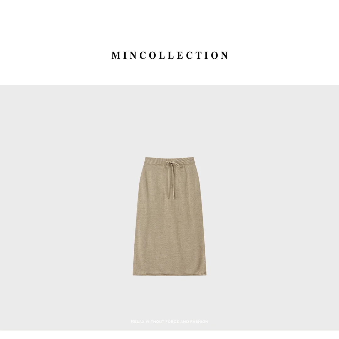 DE Mincollection原麻半裙/特种机肌理侧开叉亚麻针织半身裙55669