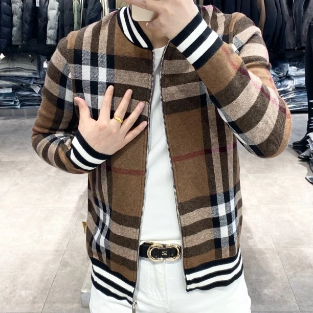 *慕念fashion*2025男士新品潮流轻奢格子棒球领开衫外套98126