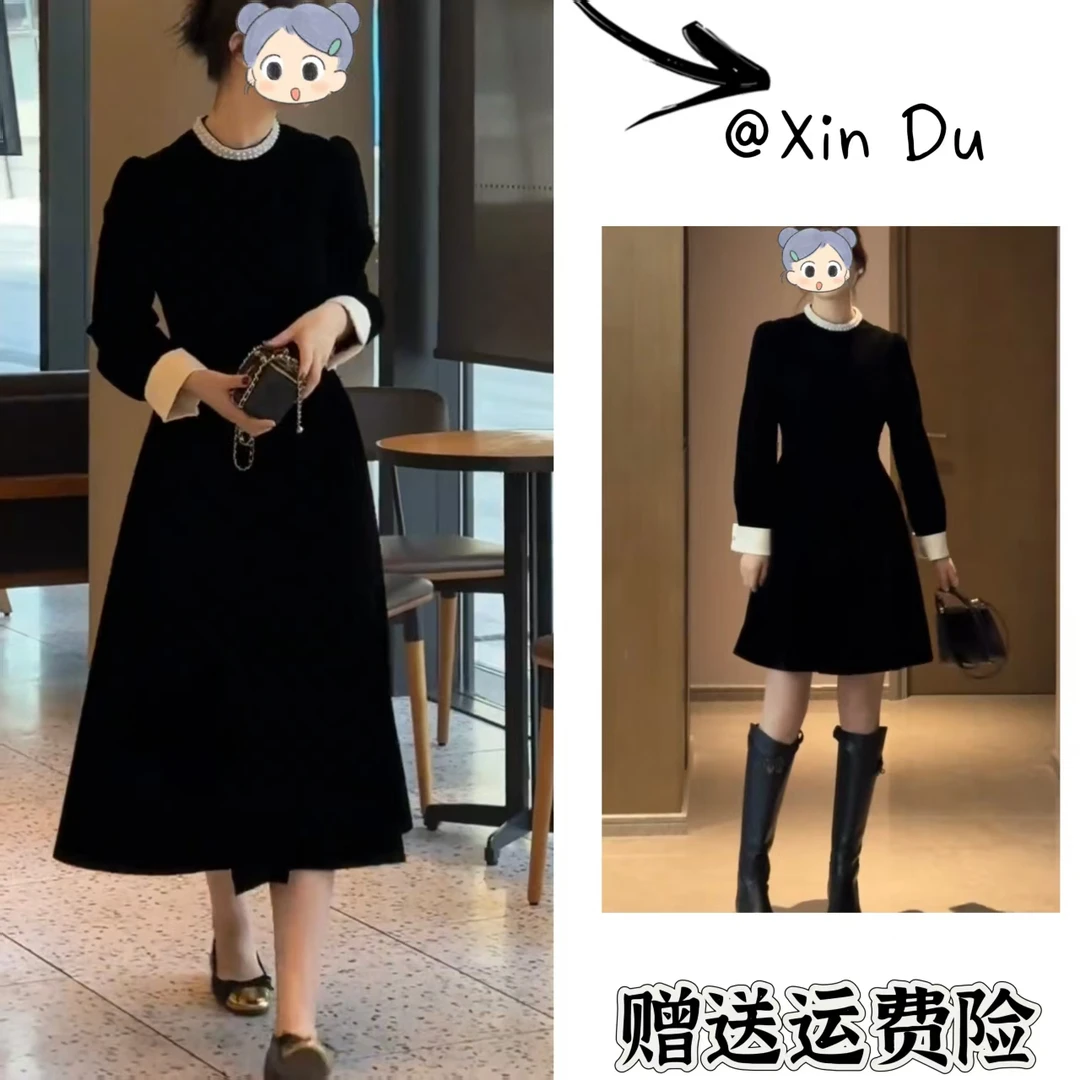 2025秋季新款时尚显瘦气质女士网红洋气连衣裙百搭款D22961