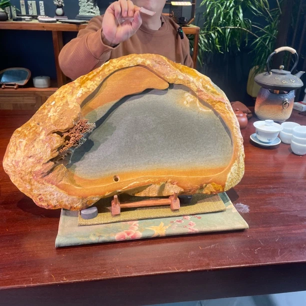 端砚石手工雕刻茶盘