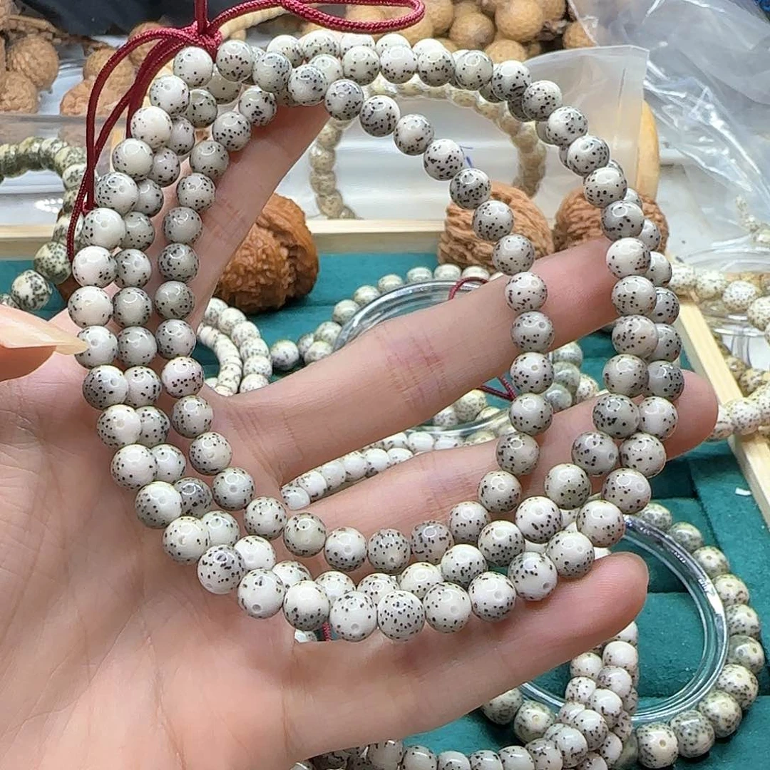 星月菩提手串先**崖圆珠108糯冰石玉料