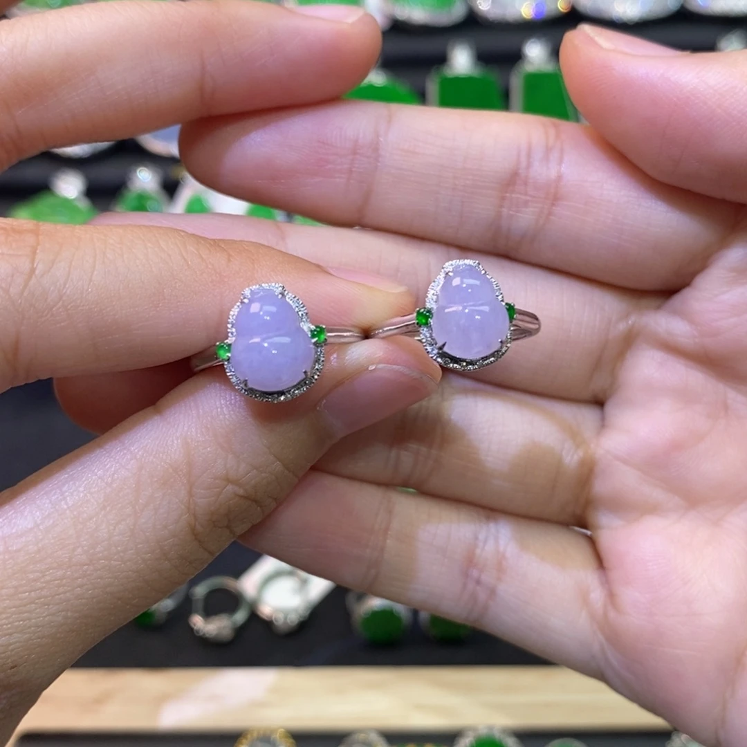 翡翠戒指18K金镶嵌紫葫芦戒指多样性发货发其一