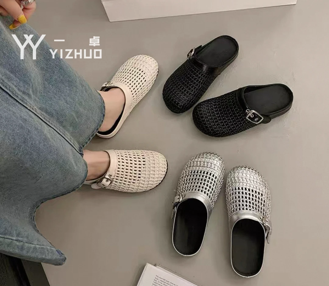 勃肯包头半拖鞋女2025百搭编织镂空外穿凉拖8008-8