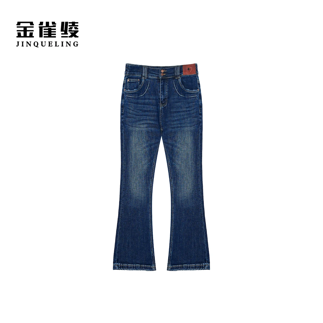 金雀绫【午夜小喇叭】蓝色休闲设计师加宽加大微喇牛仔裤SZAK3KLW83