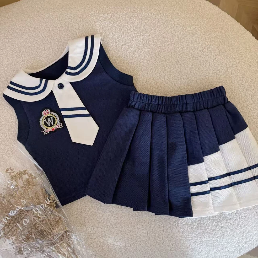 女童夏装套装2025新款儿童无袖polo衫上衣宝宝夏季休闲裙子两件套