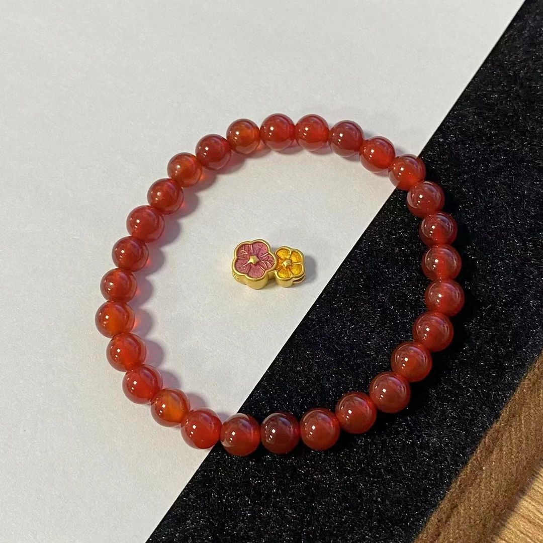 足金999桃之夭夭红玛 瑙手串@@A288