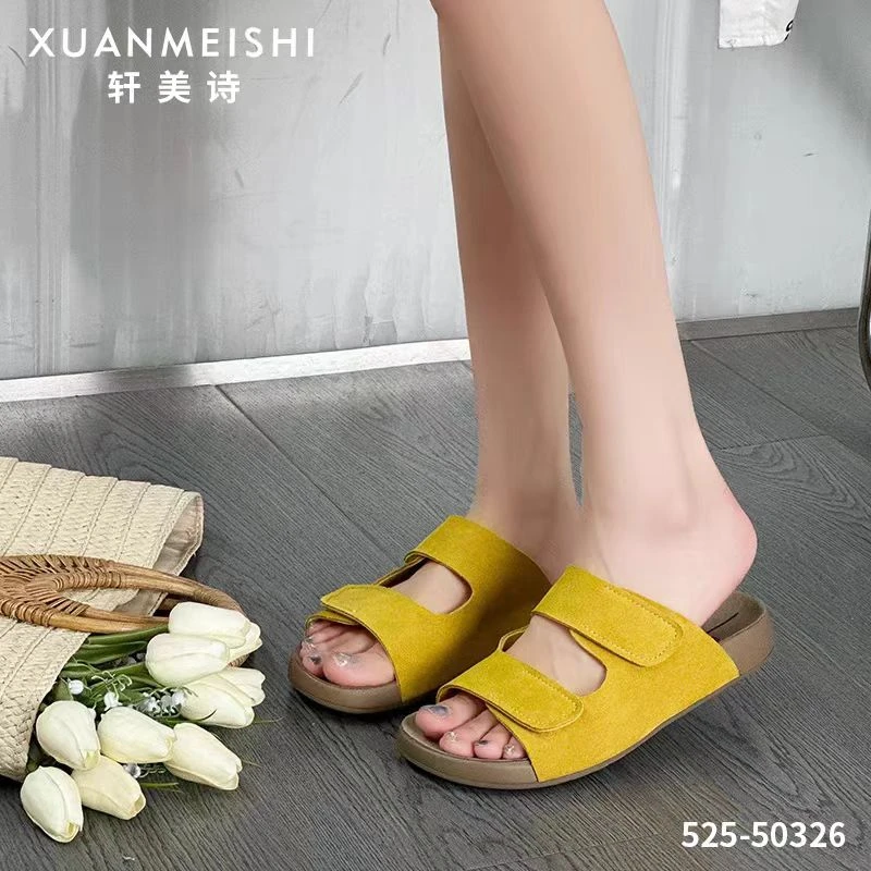 轩美诗2025年夏季新款磨砂皮大码女休闲厚底露趾时尚凉拖鞋50326